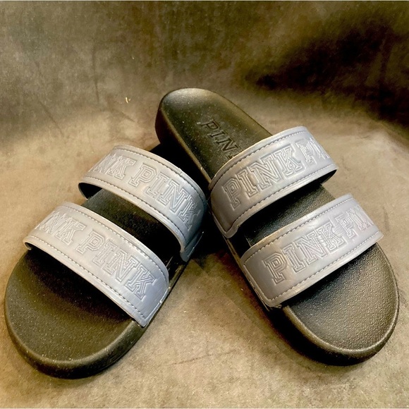 PINK Sz 9 Two Strap Slip  On Rubber Sole Slides Sandals - Picture 1 of 10